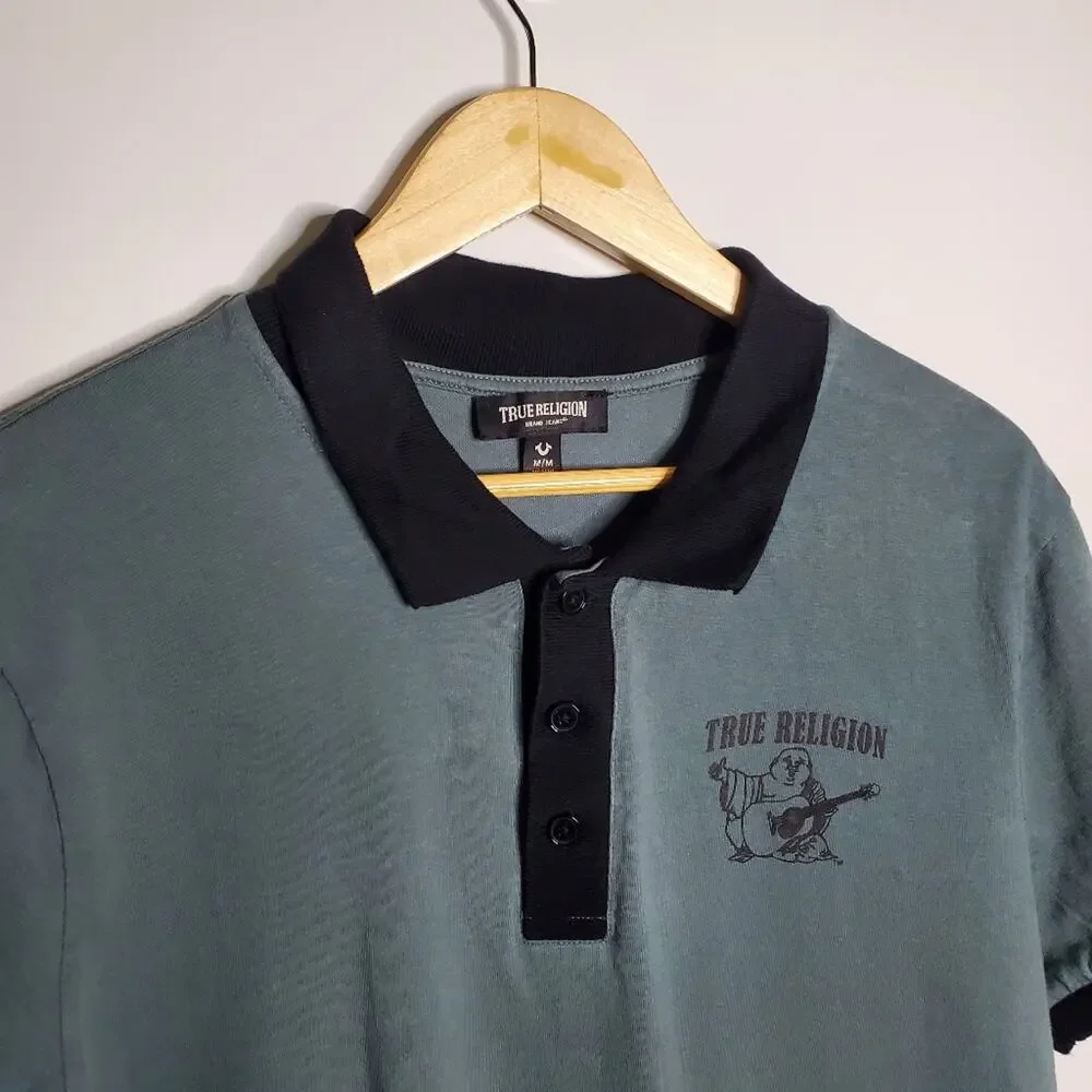 True Religion Men's buddha Logo SS Polo Shirt Size Medium